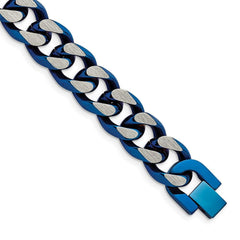 Stainless Steel Brushed and Polished Blue IP-plated 14mm 8.5in Bracelet