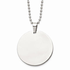 Stainless Steel Brushed & Polished Circle 2mm Thick Dog Tag Necklace