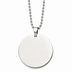 Stainless Steel Brushed and Polished Circle 4mm Thick Dog Tag Necklace