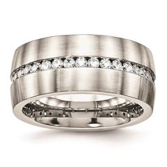 Stainless Steel Brushed and Polished CZ Ring
