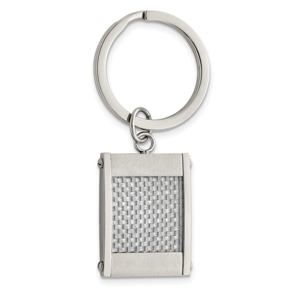 Stainless Steel Brushed and Polished Grey Carbon Fiber Inlay Key Chain