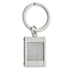 Stainless Steel Brushed and Polished Grey Carbon Fiber Inlay Key Chain