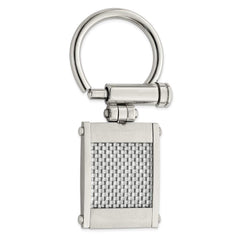 Stainless Steel Brushed and Polished Grey Carbon Fiber Inlay Key Ring