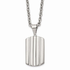 Stainless Steel Brushed and Polished Grooved Dogtag Necklace