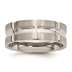 Stainless Steel Brushed and Polished Grooved Ring