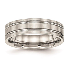 Stainless Steel Brushed and Polished Ridged 6.00mm Band