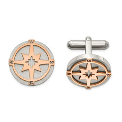 Stainless Steel Brushed and Polished Rose IP-plated Compass Cufflinks