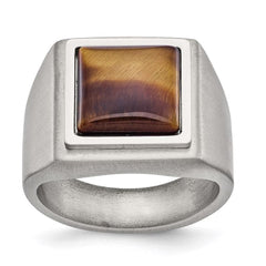 Stainless Steel Brushed and Polished Tiger's Eye Signet Ring