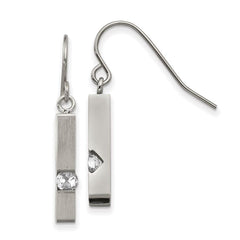 Stainless Steel Brushed and Polished with CZ Shepherd Hook Earrings