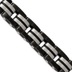 Stainless Steel Brushed Black IP-plated w/Black Rubber 8.25 in Bracelet