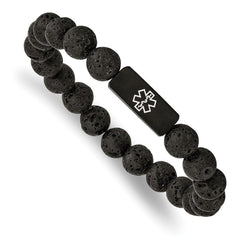 Stainless Steel Brushed Black-plated Medical ID Lava Stone Stretch Bracelet