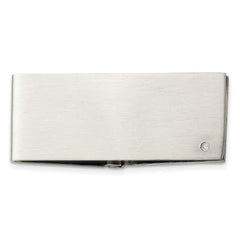 Stainless Steel Brushed Diamond Accent Hinged Money Clip