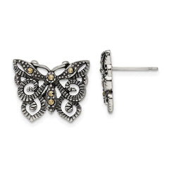 Stainless Steel Butterfly Marcasite Post Earrings