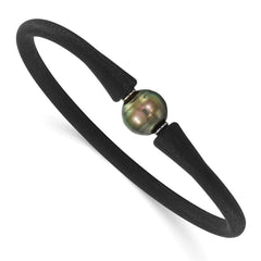 Stainless Steel Chisel and Silicone 10-11mm Tahitian Pearl Bracelet