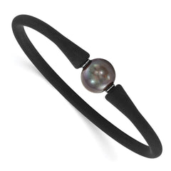 Stainless Steel Chisel and Silicone 11-12mm Freshwater Cultured Pearl Brac