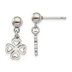 Stainless Steel Clover Post Dangle Earrings