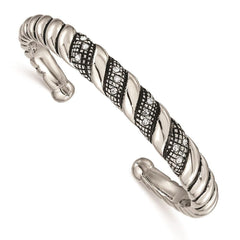 Stainless Steel Crystal Antiqued Cuff Bangle