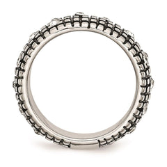 Stainless Steel Crystal Antiqued Ring