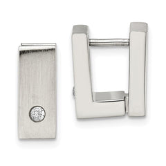 Stainless Steel CZ Brushed & Polished Hinged Square Hoop Earrings
