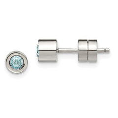 Stainless Steel CZ Dec Birthstone Polished Post Earrings