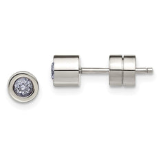 Stainless Steel CZ June Birthstone Polished Post Earrings