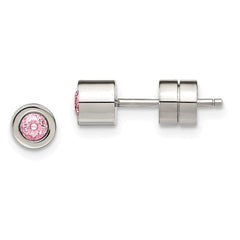 Stainless Steel CZ Oct Birthstone Polished Post Earrings