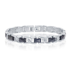Stainless Steel Faceted Black Ceramic Link Bracelet, 7