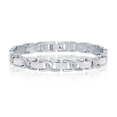 Stainless Steel Faceted White Ceramic Link Bracelet, 7