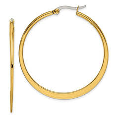 Stainless Steel Gold IP plated Tapered 43mm Hoop Earrings