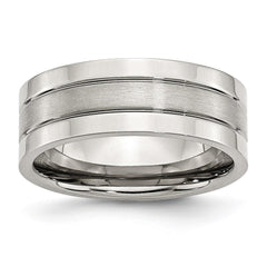 Stainless Steel Grooved 8mm Satin and Polished Band