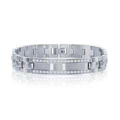 Stainless Steel ID Engravable CZ Bracelet, 8.5