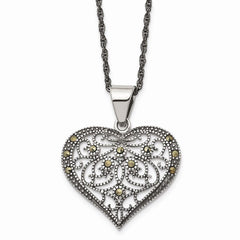 Stainless Steel Marcasite Textured Heart Necklace