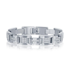 Stainless Steel Matte Cubic Zirconia Link Bracelet, 8.5