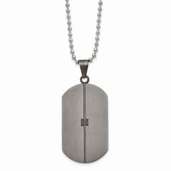 Stainless Steel Matte/Antiqued 0.04ct.tw Diamond Dog Tag Necklace