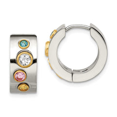 Stainless Steel Multicolor CZ & IP-plated Hinged Hoop Earrings