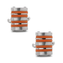 Stainless Steel Orange Rubber Striped Cuff Links