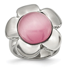 Stainless Steel Pink Cat's Eye Flower Ring