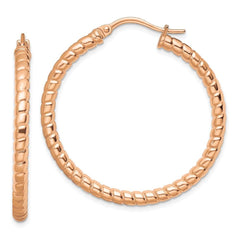 Stainless Steel Pink IP-plated Textured 30mm Hollow Hoop Earrings