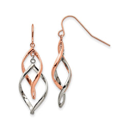 Stainless Steel Polished 2 tone Rose IP-plated Dangle Shepherd Hook Earring