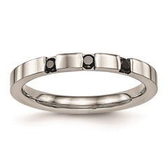Stainless Steel Polished 3 Stone Black CZ 2.50mm Band