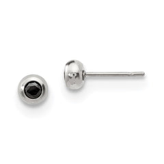 Stainless Steel Polished 3mm Bezel Black CZ Stud Post Earrings