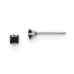 Stainless Steel Polished 3mm Black Square CZ Stud Post Earrings
