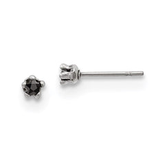 Stainless Steel Polished 3mm Black Star CZ Stud Post Earrings