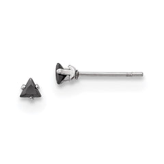 Stainless Steel Polished 3mm Black Triangle CZ Stud Post Earrings