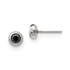 Stainless Steel Polished 4mm Bezel Black CZ Stud Post Earrings