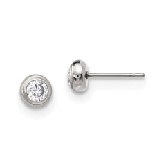 Stainless Steel Polished 4mm Bezel CZ Stud Post Earrings