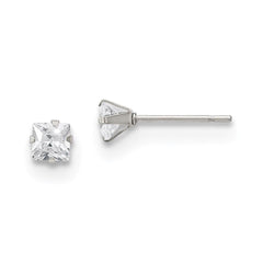 Stainless Steel Polished 4mm Square CZ Stud Post Earrings