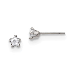 Stainless Steel Polished 4mm Star CZ Stud Post Earrings