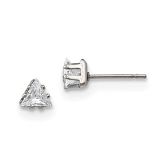 Stainless Steel Polished 5mm Triangle CZ Stud Post Earrings