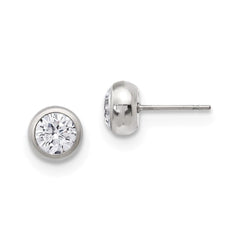 Stainless Steel Polished 6mm Bezel CZ Stud Post Earrings